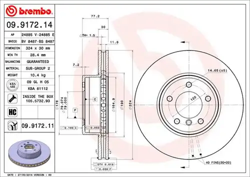 спирачен диск BREMBO 09.9172.11