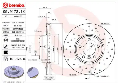 спирачен диск BREMBO 09.9172.1X