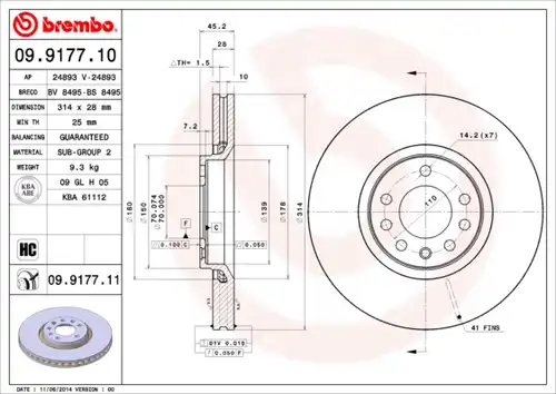 спирачен диск BREMBO 09.9177.10