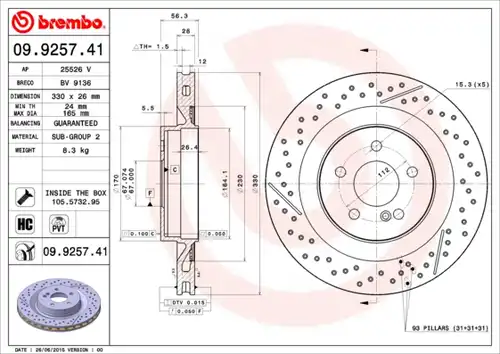 спирачен диск BREMBO 09.9257.41