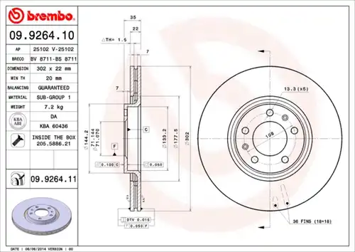 спирачен диск BREMBO 09.9264.10