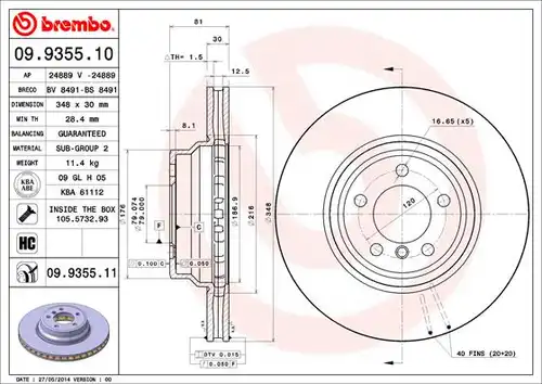 спирачен диск BREMBO 09.9355.10