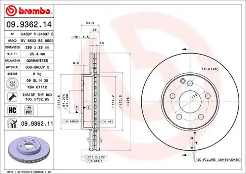 спирачен диск BREMBO 09.9362.11