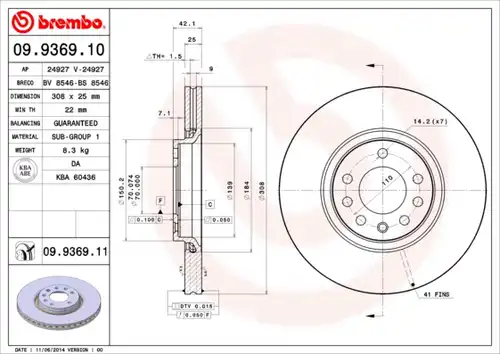 спирачен диск BREMBO 09.9369.10