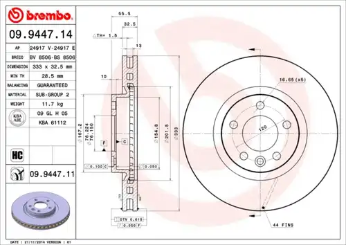 спирачен диск BREMBO 09.9447.14