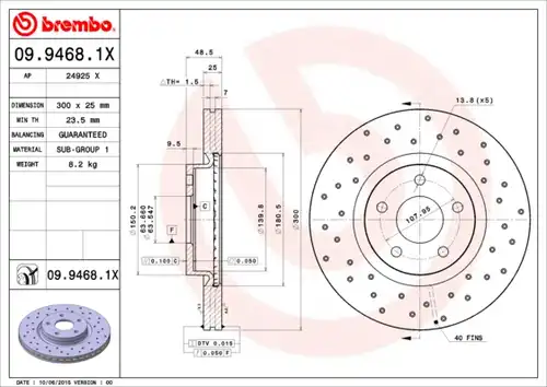 спирачен диск BREMBO 09.9468.1X