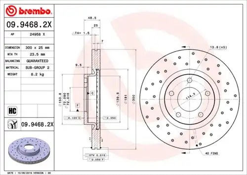 спирачен диск BREMBO 09.9468.2X