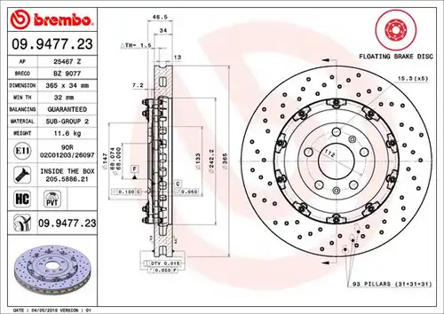 спирачен диск BREMBO 09.9477.23