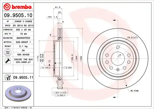 спирачен диск BREMBO 09.9505.10