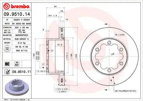 спирачен диск BREMBO 09.9510.11