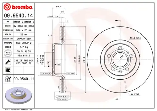 спирачен диск BREMBO 09.9540.11