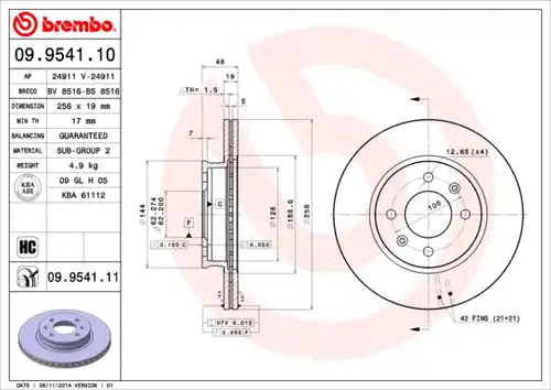 спирачен диск BREMBO 09.9541.10