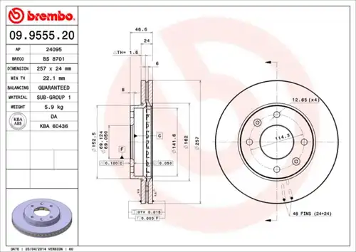 спирачен диск BREMBO 09.9555.20