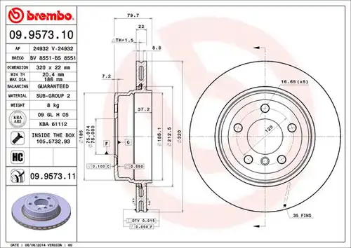 спирачен диск BREMBO 09.9573.10