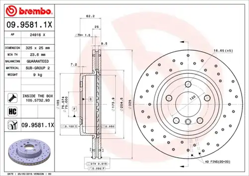 спирачен диск BREMBO 09.9581.1X