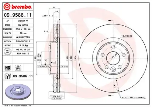 спирачен диск BREMBO 09.9586.11