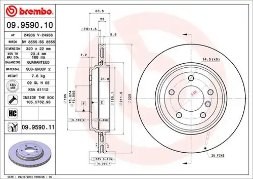 спирачен диск BREMBO 09.9590.10