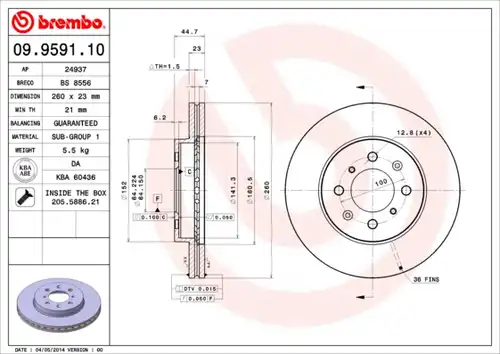 спирачен диск BREMBO 09.9591.10