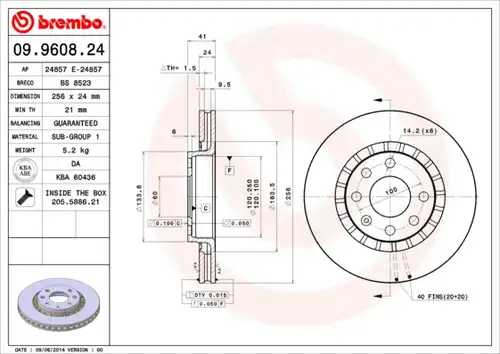 спирачен диск BREMBO 09.9608.24