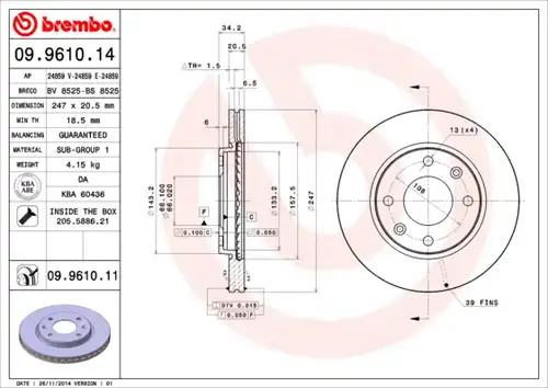 спирачен диск BREMBO 09.9610.14