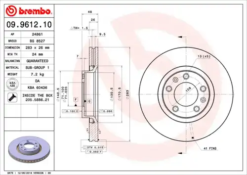 спирачен диск BREMBO 09.9612.10