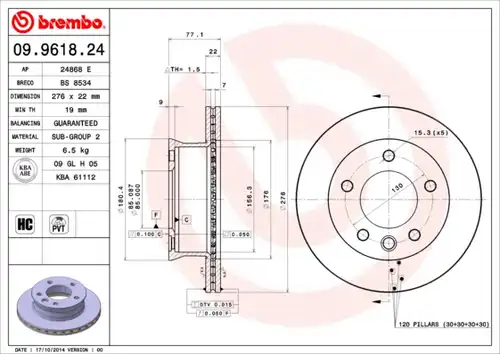 спирачен диск BREMBO 09.9618.24