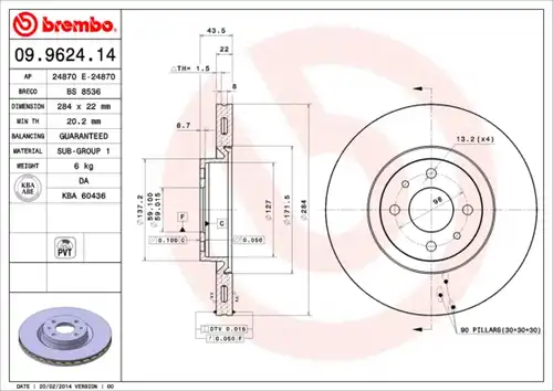 спирачен диск BREMBO 09.9624.14