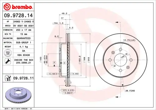 спирачен диск BREMBO 09.9728.14