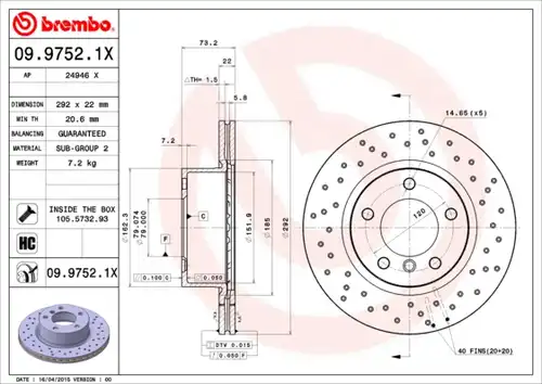 спирачен диск BREMBO 09.9752.1X