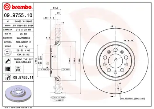 спирачен диск BREMBO 09.9755.11