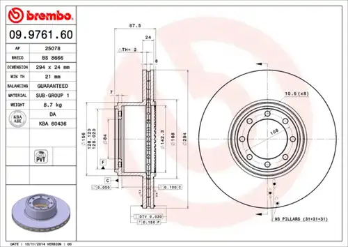 спирачен диск BREMBO 09.9761.60