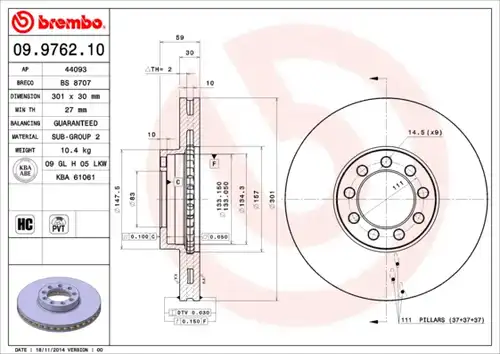 спирачен диск BREMBO 09.9762.10