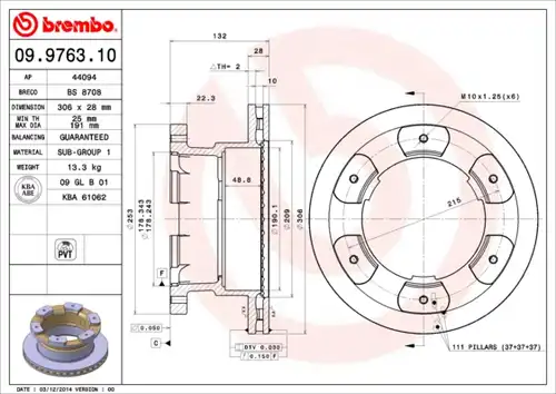 спирачен диск BREMBO 09.9763.10