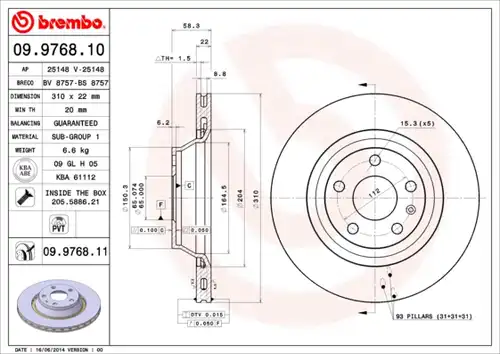 спирачен диск BREMBO 09.9768.10