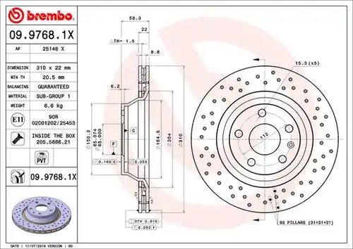 спирачен диск BREMBO 09.9768.1X