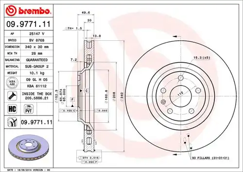 спирачен диск BREMBO 09.9771.11