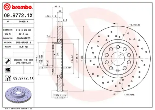 спирачен диск BREMBO 09.9772.1X