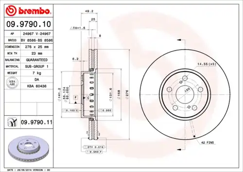 спирачен диск BREMBO 09.9790.10