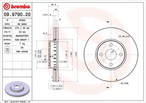 спирачен диск BREMBO 09.9790.20