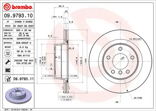 спирачен диск BREMBO 09.9793.10