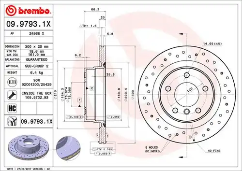 спирачен диск BREMBO 09.9793.1X