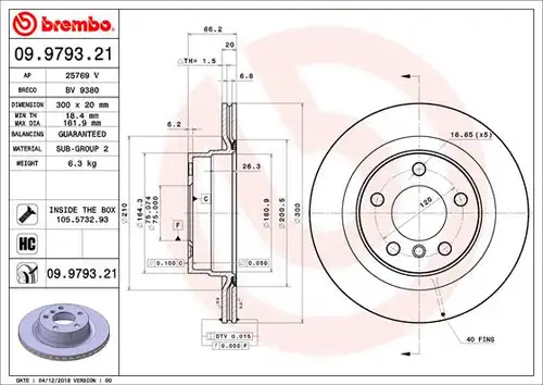 спирачен диск BREMBO 09.9793.21