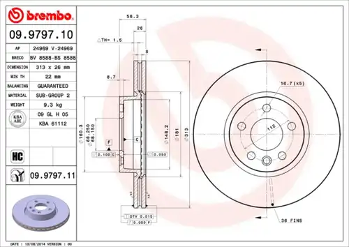 спирачен диск BREMBO 09.9797.10