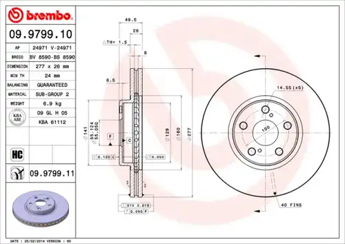 спирачен диск BREMBO 09.9799.10