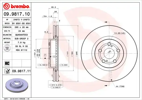 спирачен диск BREMBO 09.9817.10