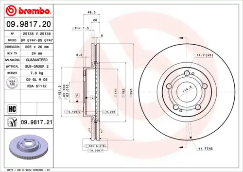 спирачен диск BREMBO 09.9817.20