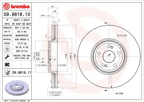 спирачен диск BREMBO 09.9818.10