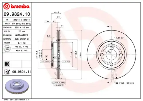 спирачен диск BREMBO 09.9824.10