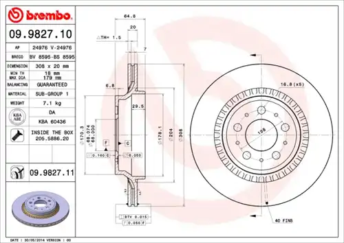 спирачен диск BREMBO 09.9827.10