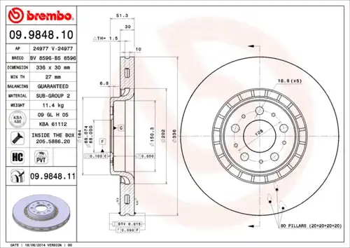 спирачен диск BREMBO 09.9848.10